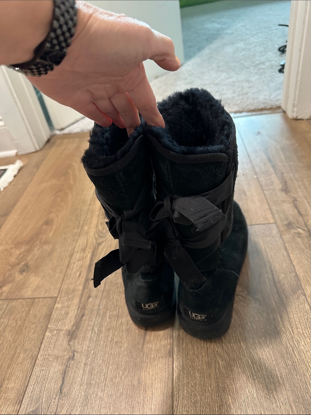 UGG Black Twin-Bow Shearling Mid-Calf Boots